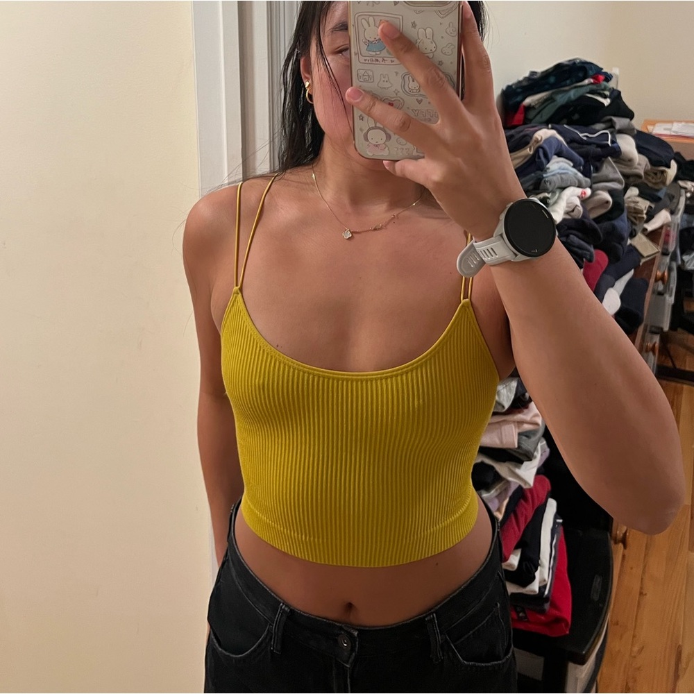 Yellow Ribbed Crop Top